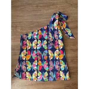 Lily Pulitzer Butterfly Out There Roe One Shoulder Blouse, 100% Silk, Size 8